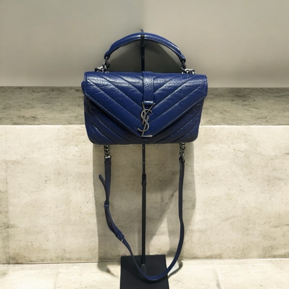 YSL Royal Blue Mini College Chain Bag Leather
